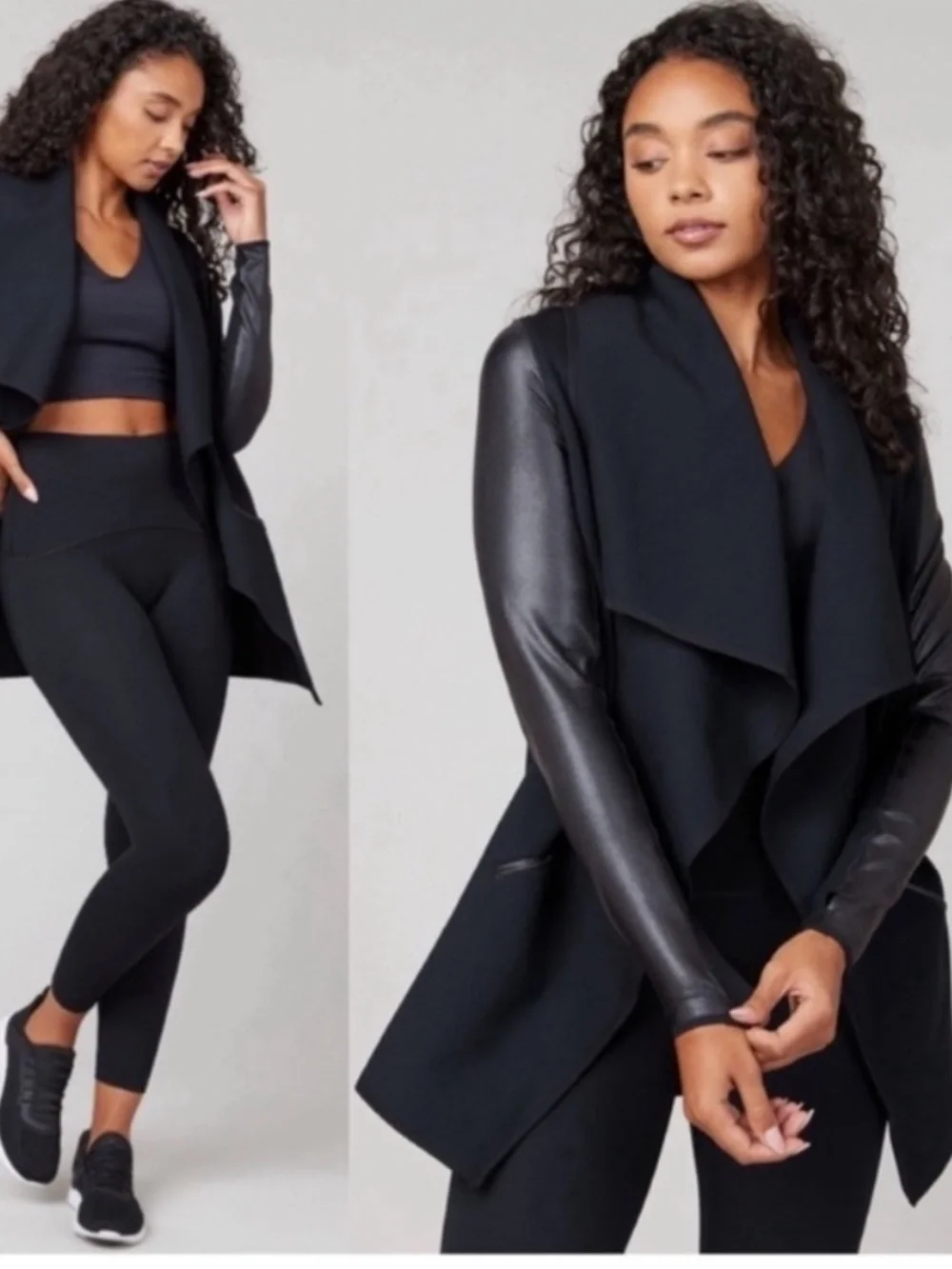 Spanx Jacket Faux Leather Convertible Drape Front in Black
